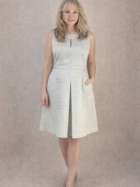 Lauren Ralph Lauren Aquamarine & Gold Metallic Brocade 60s Style Cocktail Dress